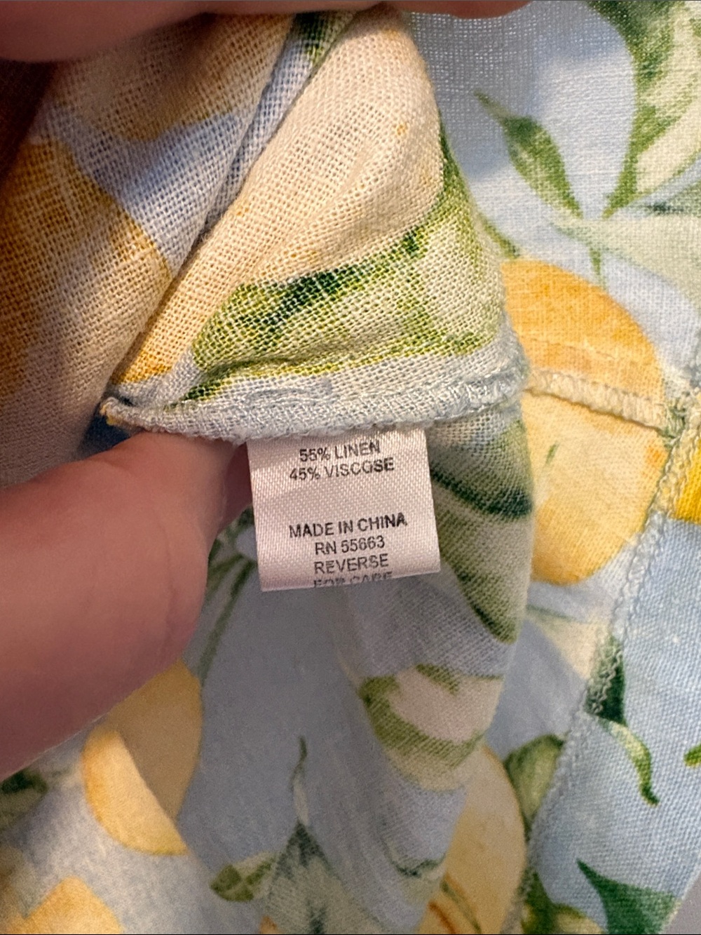 For Cynthia Light Blue Lemon Print Sleeveless Linen Blouse - Picture 4 of 4